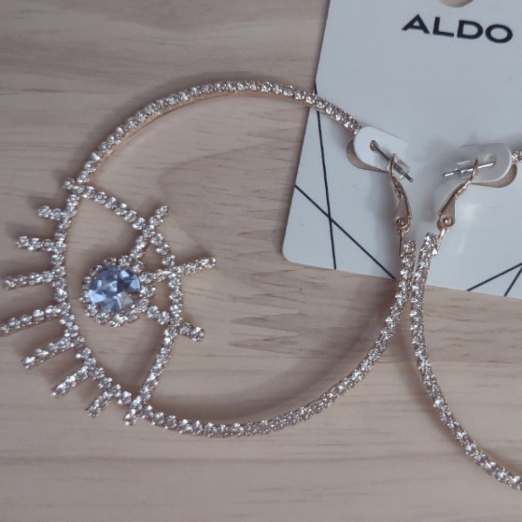 Aldo Evil Eye Gold Crystal Hoop Sparkle Earrings Y2k Bling Lashes 42$